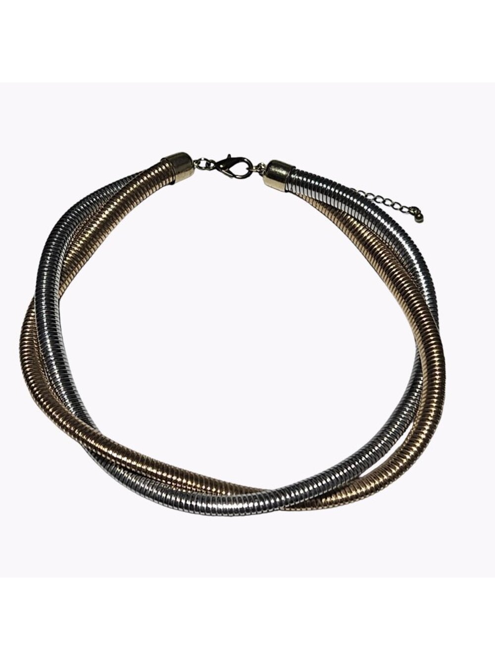 African Inspired Twisted Omega Collar Choker Necklace Gold Silver Two Tone